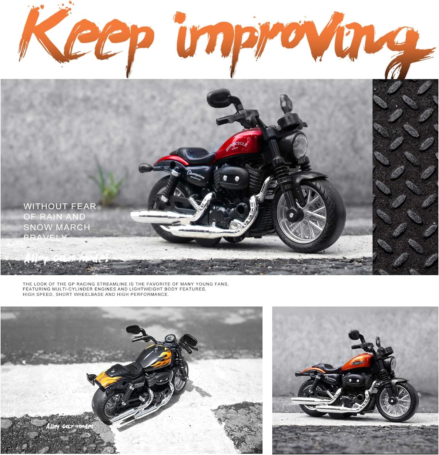 Mini Toy Motorcycle with Sound and Light - Pull Back Action Toy for Toddlers and Boys Ages 3-9 (Orange)