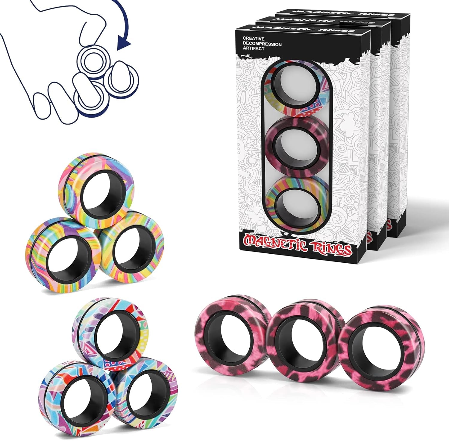 Magnetic Rings Fidget Toy Set for ADHD Management