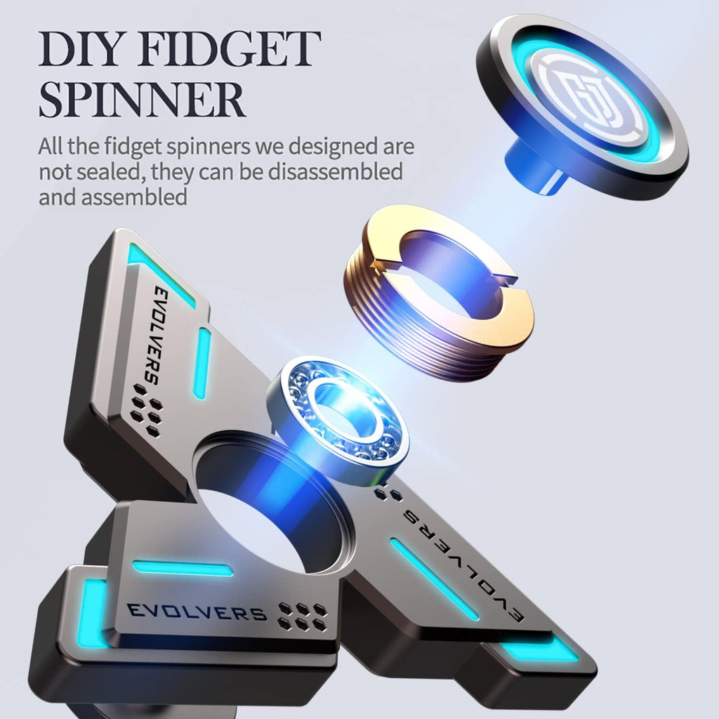 Cyclone Fidget Spinner - Gray Metal with Blue Luminous Features, Durable High-Speed Silent Bearing, Stress and Anxiety Relief Toy for Adults and Kids (Includes DIY Accessories)