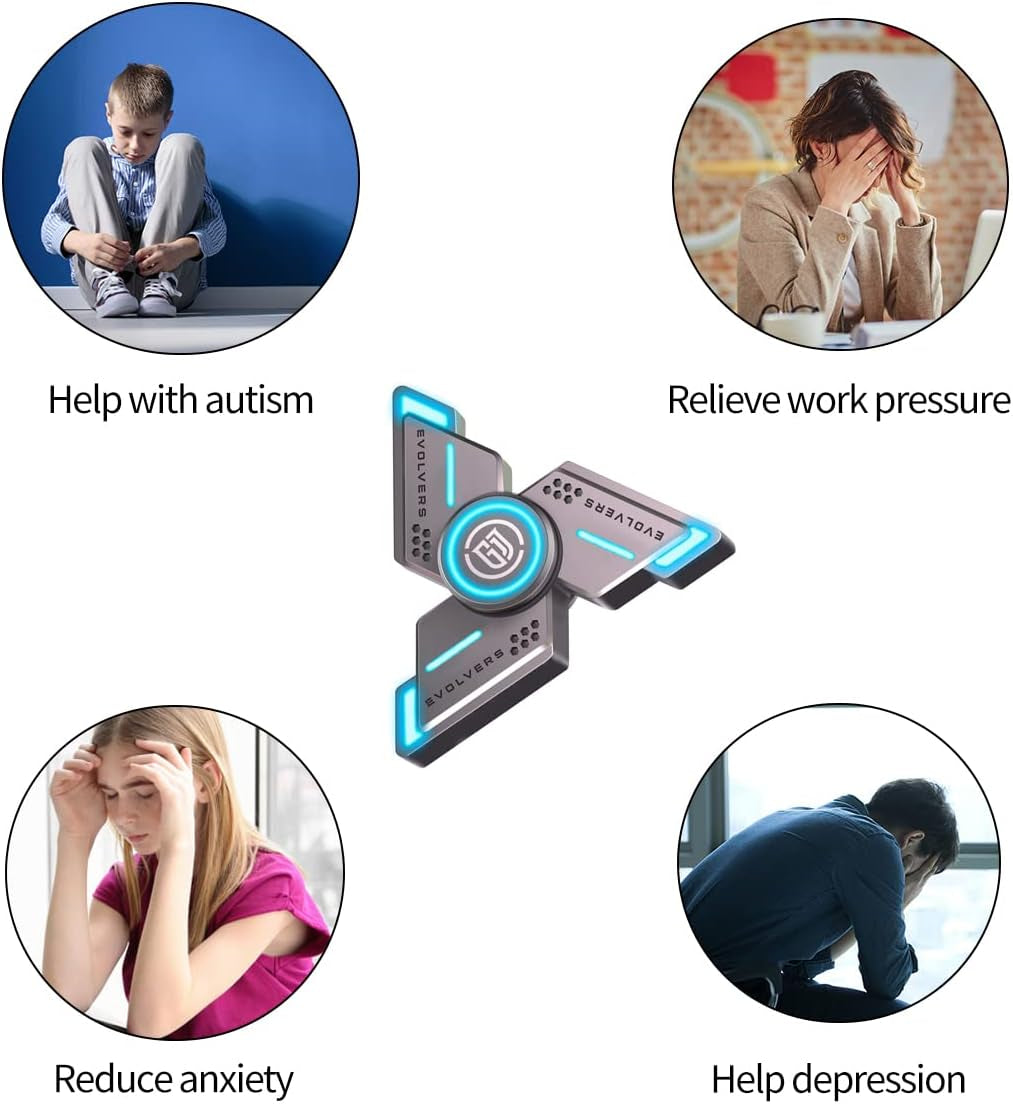 Cyclone Fidget Spinner - Gray Metal with Blue Luminous Features, Durable High-Speed Silent Bearing, Stress and Anxiety Relief Toy for Adults and Kids (Includes DIY Accessories)