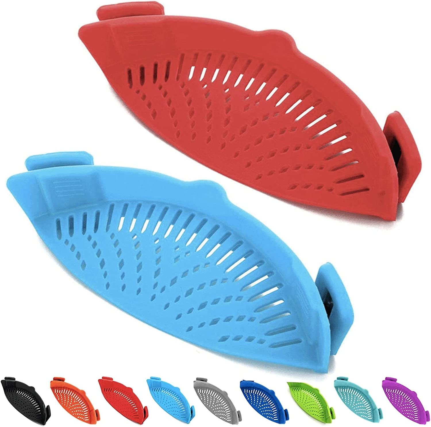 2 Pcs Clip on Strainers, Pot Strainer for Pasta Meat Vegetables Fruit, Silicone Strainer - Fit All Pots and Bowls.