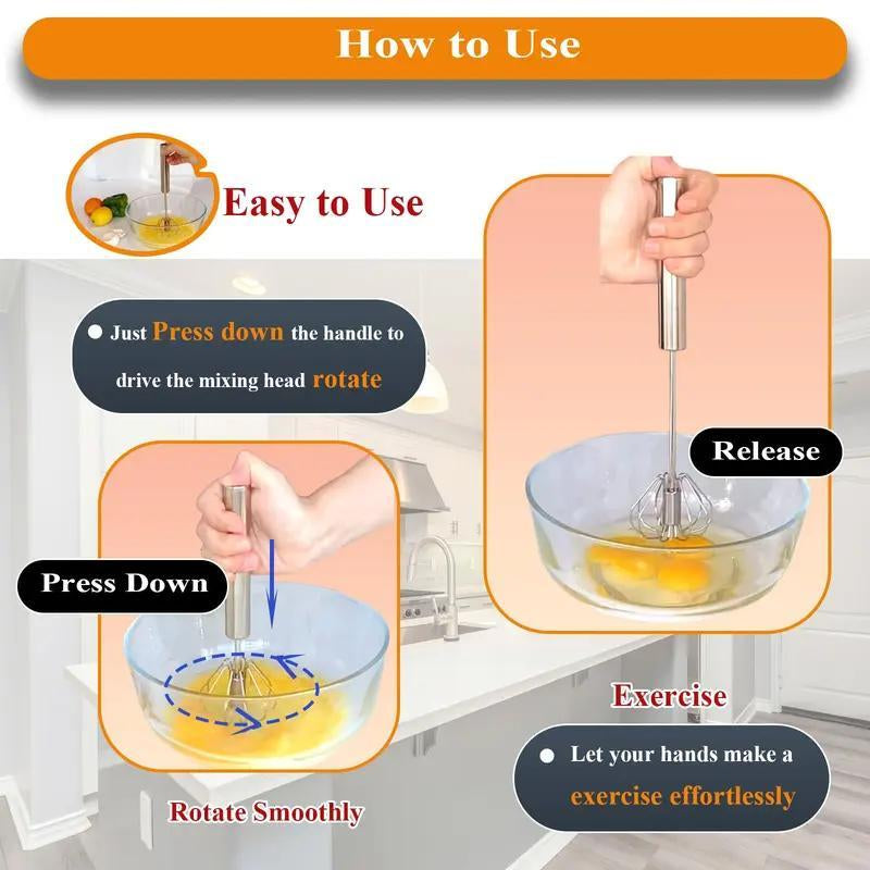 Kitchen Mixer Stirring Tool Hand Mixer Stainless Steel Semi-Automatic Egg Beater for Mixing Cooking Gadgets (12 Inch)