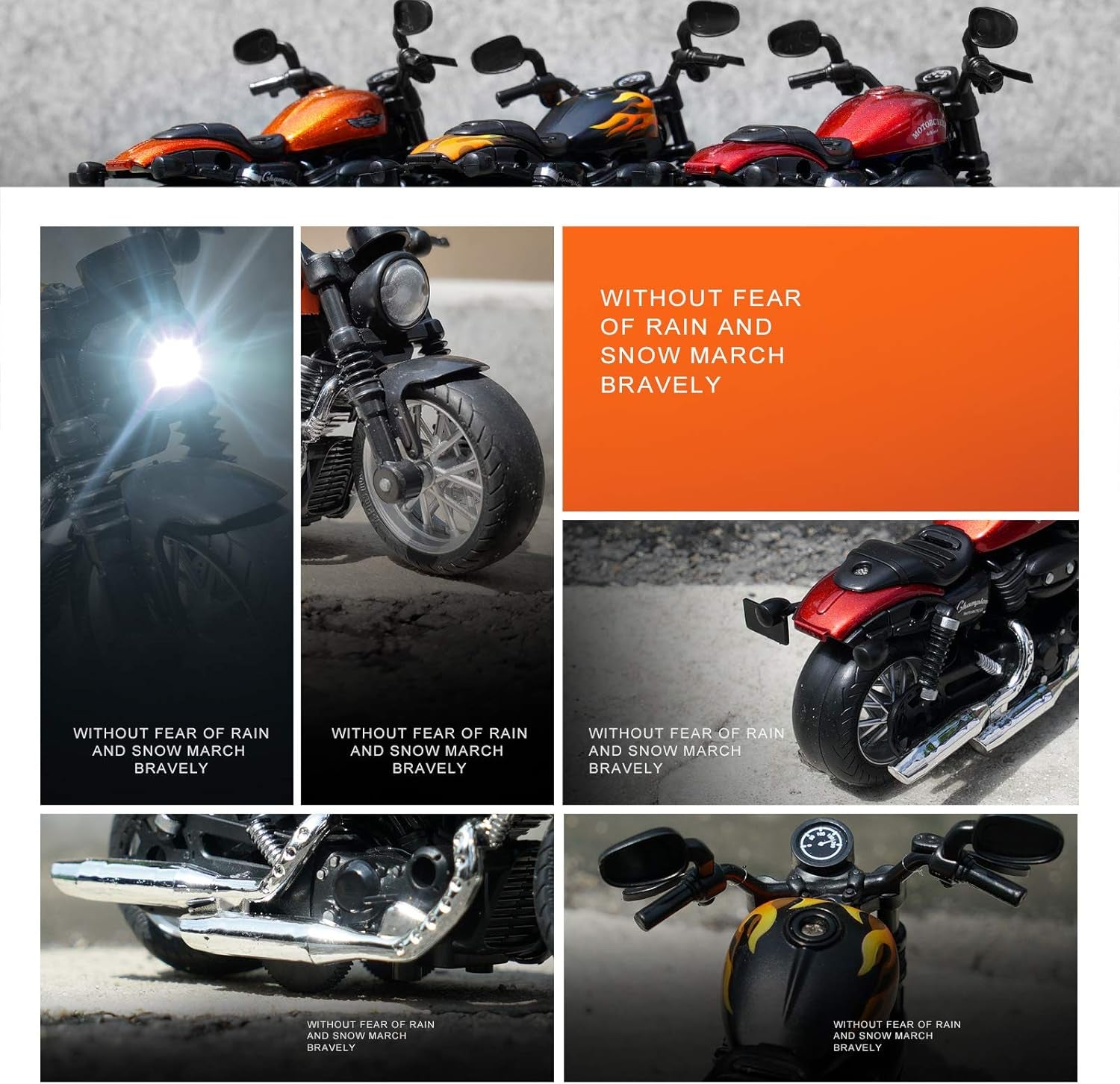 Mini Toy Motorcycle with Sound and Light - Pull Back Action Toy for Toddlers and Boys Ages 3-9 (Orange)