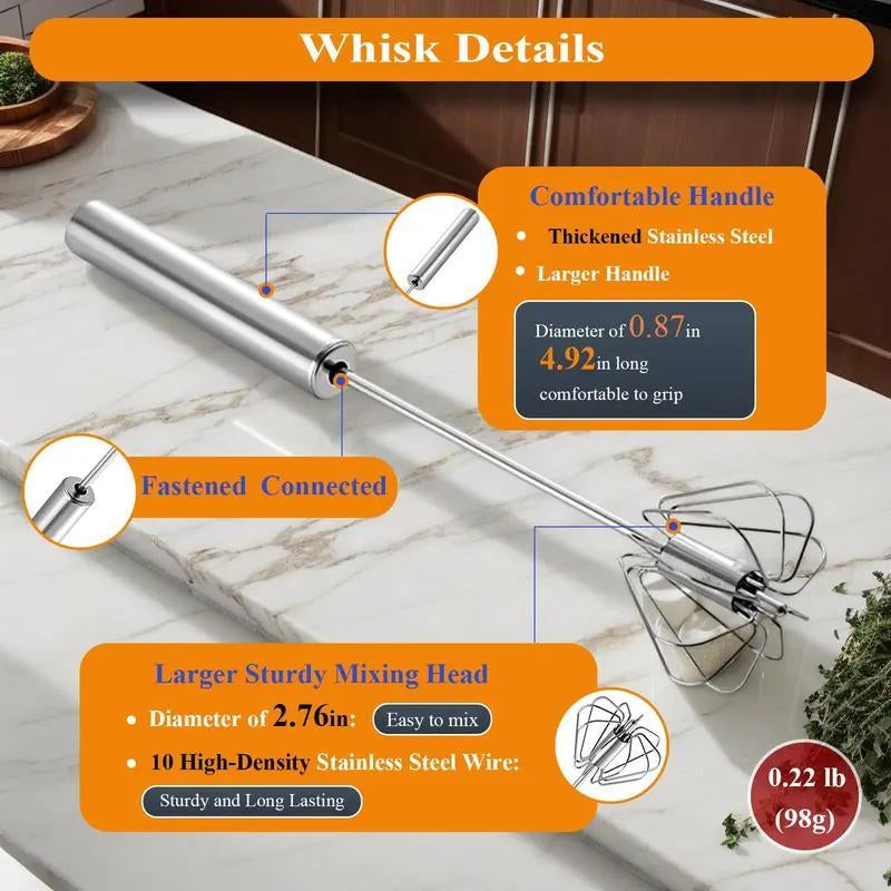 Kitchen Mixer Stirring Tool Hand Mixer Stainless Steel Semi-Automatic Egg Beater for Mixing Cooking Gadgets (12 Inch)
