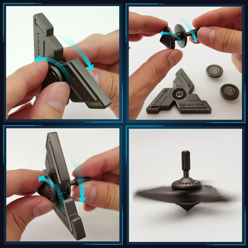 Cyclone Fidget Spinner - Gray Metal with Blue Luminous Features, Durable High-Speed Silent Bearing, Stress and Anxiety Relief Toy for Adults and Kids (Includes DIY Accessories)