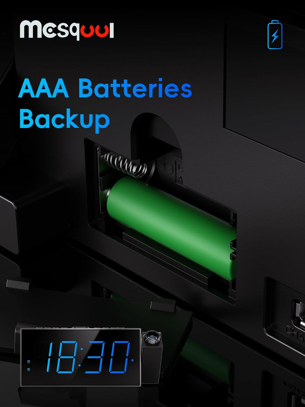 Projection Alarm Clock, Loud Vibrating Alarm Clock for Heavy Sleepers, Adjustable Projection Brightness,Hearing Impaired & Deaf People, Digital Alarm Clock with USB Charging Port