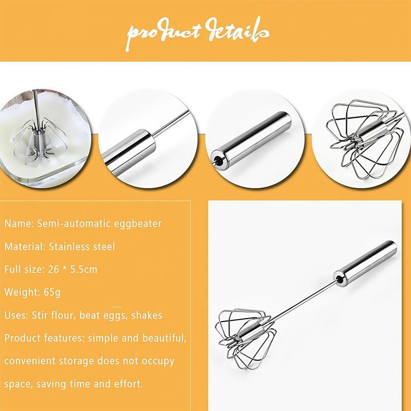 Kitchen Mixer Stirring Tool Hand Mixer Stainless Steel Semi-Automatic Egg Beater for Mixing Cooking Gadgets (12 Inch)