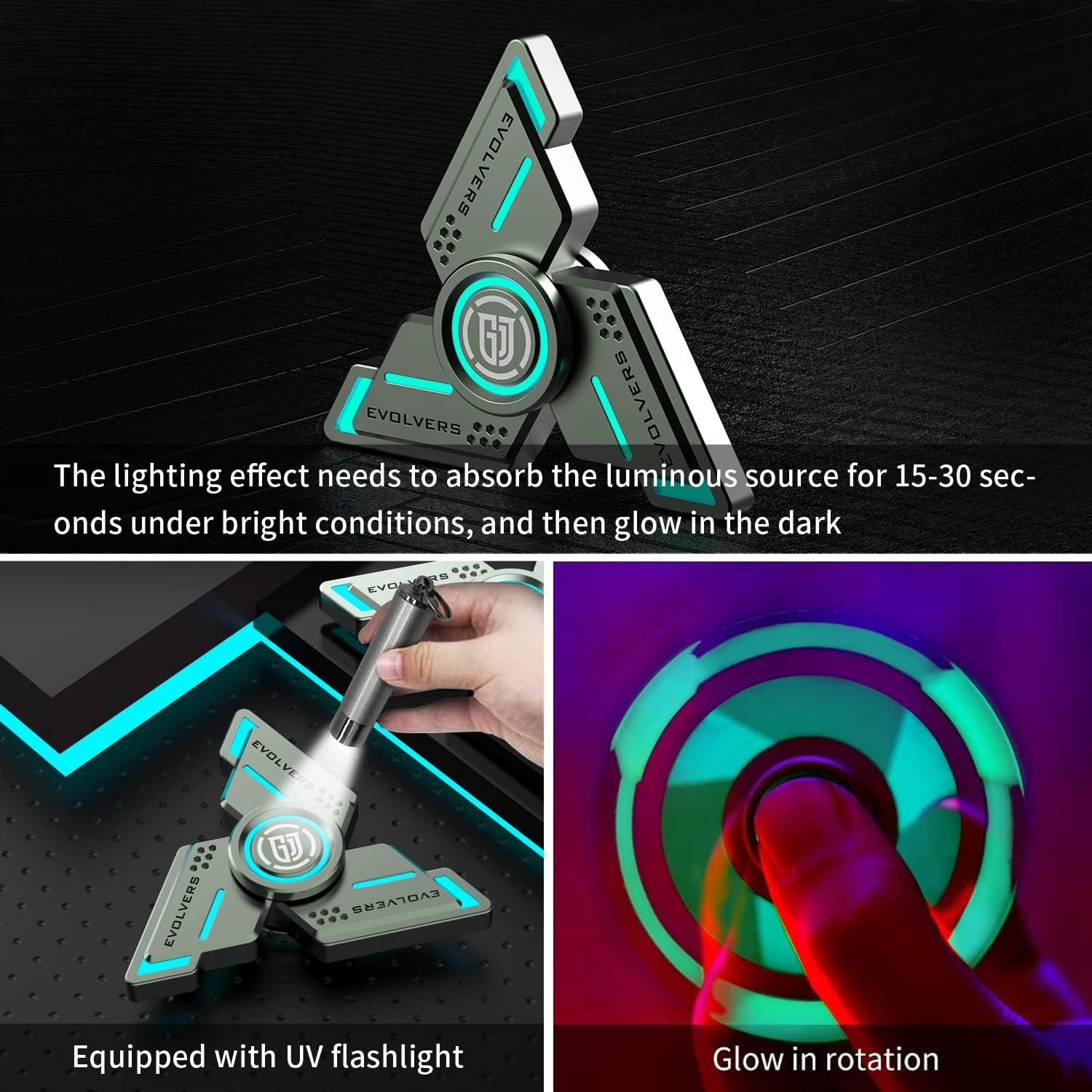 Cyclone Fidget Spinner - Gray Metal with Blue Luminous Features, Durable High-Speed Silent Bearing, Stress and Anxiety Relief Toy for Adults and Kids (Includes DIY Accessories)