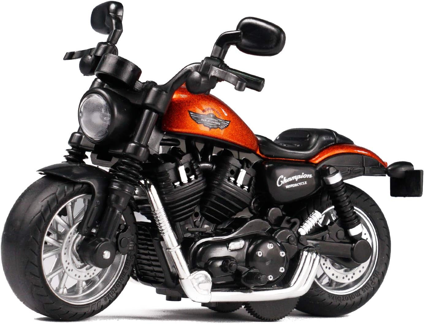 Mini Toy Motorcycle with Sound and Light - Pull Back Action Toy for Toddlers and Boys Ages 3-9 (Orange)