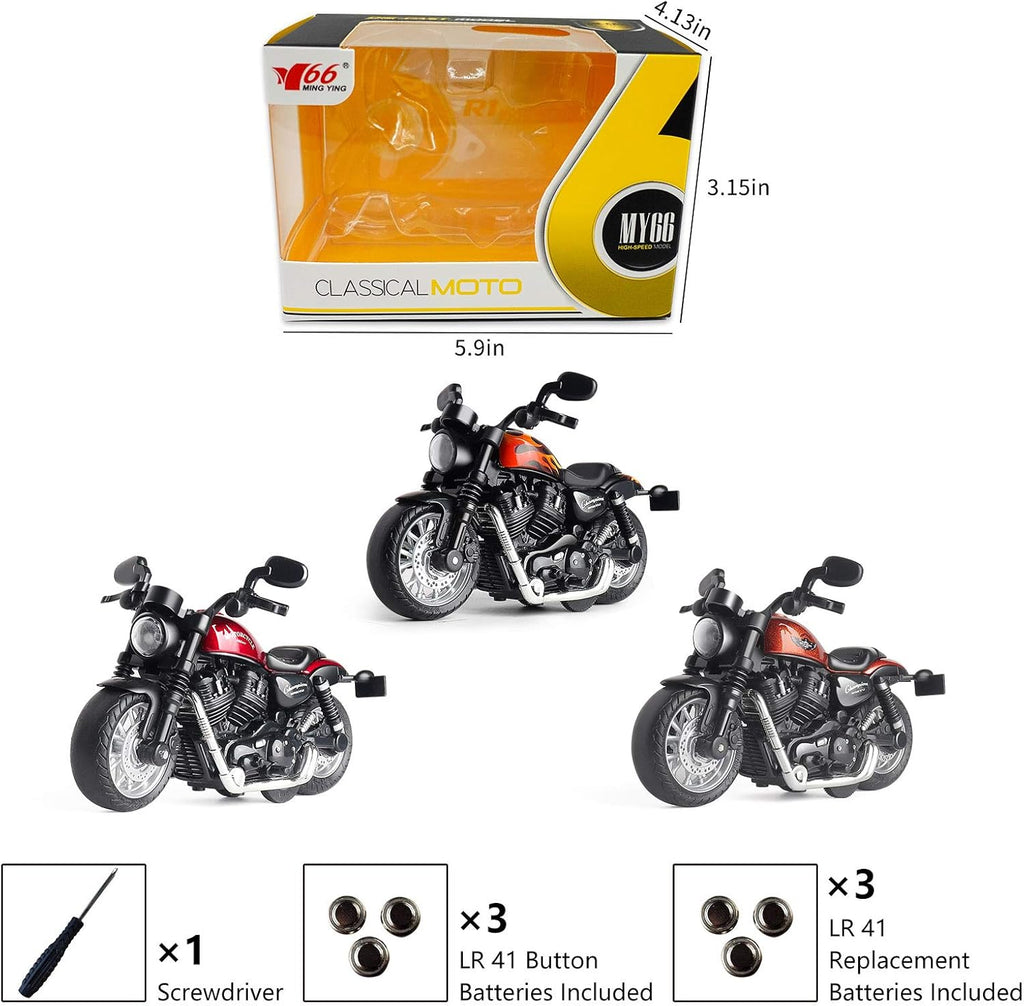 Mini Toy Motorcycle with Sound and Light - Pull Back Action Toy for Toddlers and Boys Ages 3-9 (Orange)