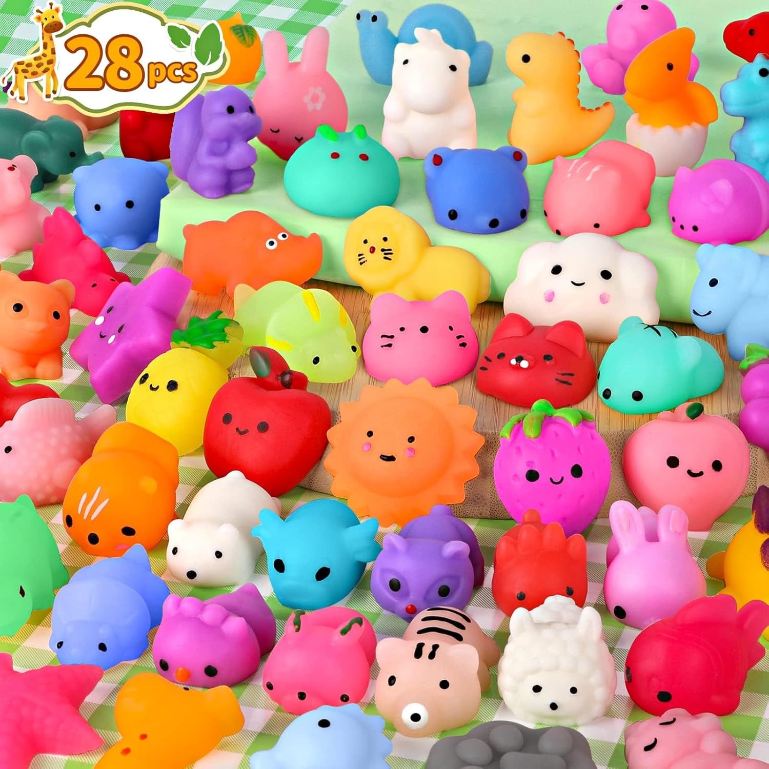 Mochi Squishy Toys  28PCS Animal Mini Squishies Kawaii Party Favors for Kids Cat Unicorn Squishy Squeeze Stress Relief Toys Goodie Bags Novelty Toy Easter Gifts for Boys Girls Adults, Random