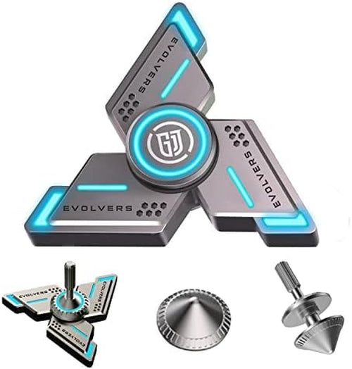 Cyclone Fidget Spinner - Gray Metal with Blue Luminous Features, Durable High-Speed Silent Bearing, Stress and Anxiety Relief Toy for Adults and Kids (Includes DIY Accessories)