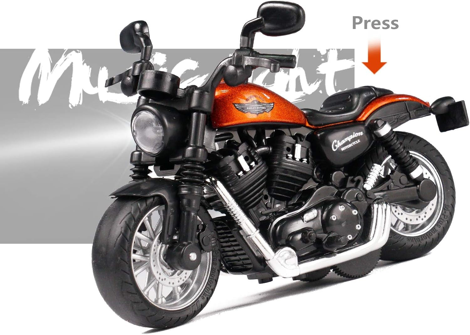 Mini Toy Motorcycle with Sound and Light - Pull Back Action Toy for Toddlers and Boys Ages 3-9 (Orange)